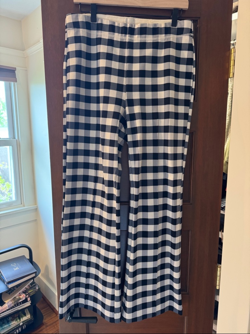 Anthropologie Margot Kick Flare Gingham Crop Pants in Medium TALL
